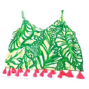 Lily Pulitzer Green Tropical Coastal Boho Leaf Print Tassel Ramona Crop Top 00